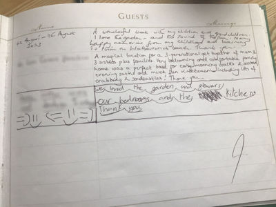 Valley Farm Walberswick Guest book entry by guests